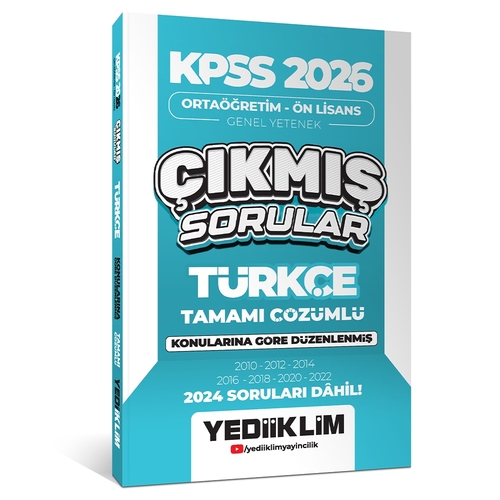 KPSS Ortaöğretim Önlisans Türkçe Konularına Göre Çıkmış Sorular Yediiklim Yayınları 2026