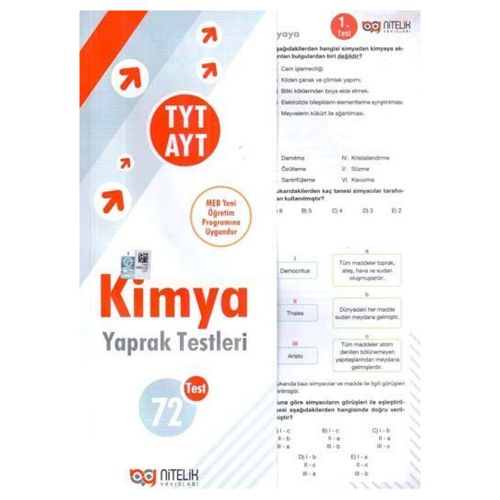 YKS TYT AYT Kimya Yaprak Test Nitelik Yayınları