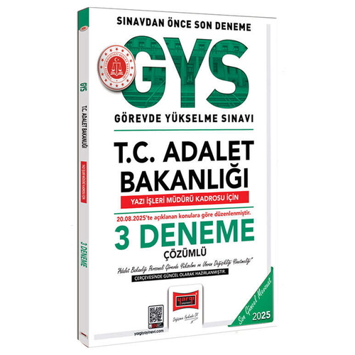 GYS T.C. Adalet Bakanlığı Yazı İşleri Müdürü Kadrosu İçin 3 Deneme Yargı Yayınları 2025