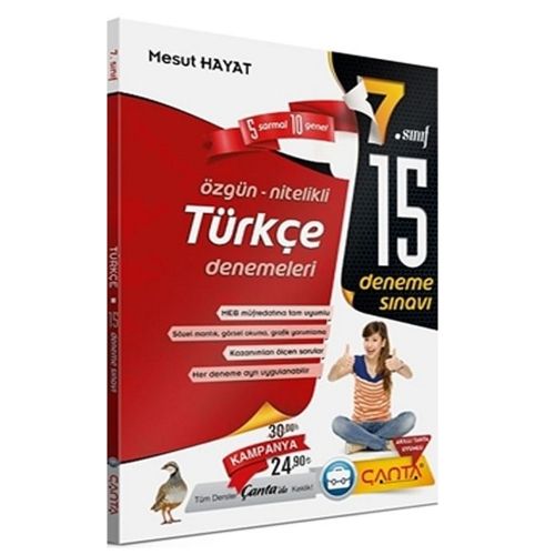 7. Sınıf Türkçe 15 Deneme Sınavı Çanta Yayınları