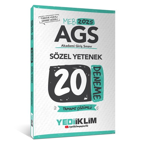 MEB AGS Sözel Yetenek Tamamı Çözümlü 20 Deneme Yediiklim Yayınları 2025