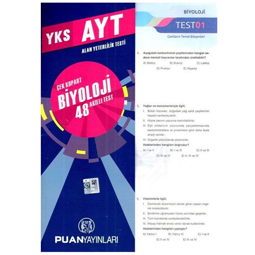 YKS AYT 2. Oturum Biyoloji Çek Kopart 48 Akıllı Test 20 Deneme Puan Akademi Yayınları