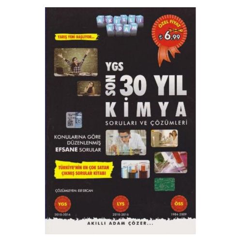 YGS Son 30 Yıl Kimya Soruları ve Çözümleri Akıllı Adam Yayınları