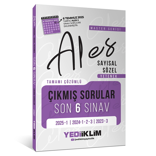 ALES Master Serisi Sayısal Sözel Yetenek Tamamı Çözümlü Son 6 Sınav Çıkmış Sorular Yediiklim Yayınları 2025