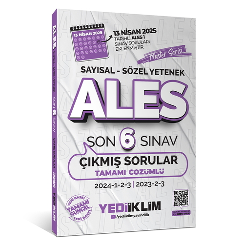 ALES Master Serisi Sayısal Sözel Yetenek Tamamı Çözümlü Son 6 Sınav Çıkmış Sorular Yediiklim Yayınları 2025
