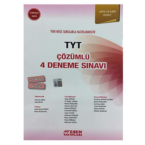 YKS TYT Çözümlü 4 Deneme Sınavı Kırmızı Seri Esen Yayınları
