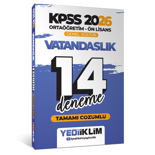 KPSS Ortaöğretim Ön Lisans Genel Kültür Vatandaşlık 14 Deneme Yediiklim Yayınları 2026