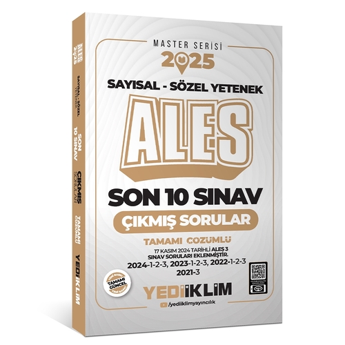 ALES Son 10 Sınav Tamamı Çözümlü Çıkmış Sorular Yediiklim Yayınları 2025