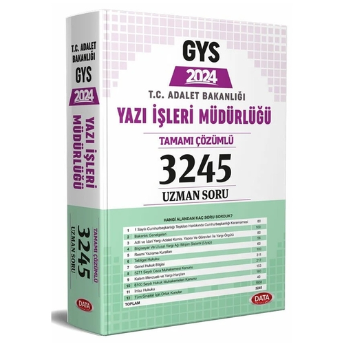 T.C. Adalet Bakanlığı Yazı İşleri Müdürlüğü GYS 3245 Uzman Soru Bankası Data Yayınları 2024