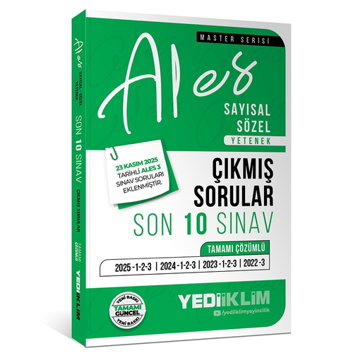ALES Master Serisi Sayısal Sözel Yetenek Tamamı Çözümlü Son 10 Sınav Çıkmış Sorular Yediiklim Yayınları 2026