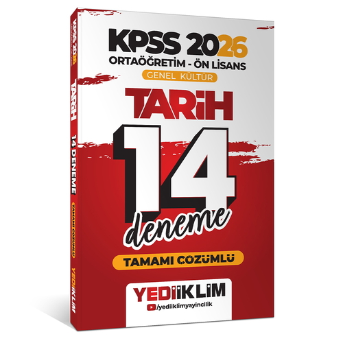 KPSS Ortaöğretim Ön Lisans Genel Kültür Tarih 14 Deneme Yediiklim Yayınları 2026
