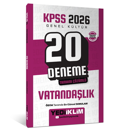 KPSS Genel Kültür Vatandaşlık Tamamı Çözümlü 20 Deneme Yediiklim Yayınları 2026