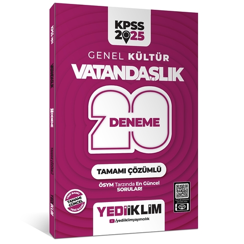 KPSS Genel Kültür Vatandaşlık Tamamı Çözümlü 20 Deneme Yediiklim Yayınları 2025