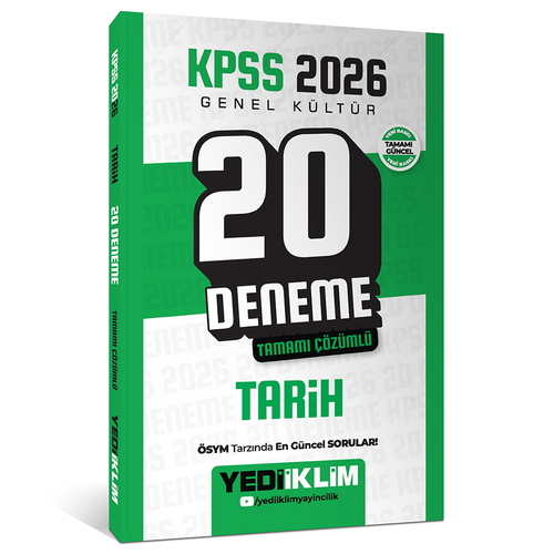 KPSS Genel Kültür Tarih Tamamı Çözümlü 20 Deneme Yediiklim Yayınları 2026