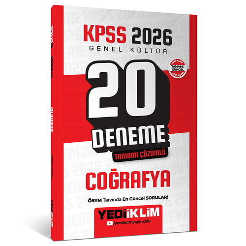 KPSS Genel Kültür Coğrafya Tamamı Çözümlü 20 Deneme Yediiklim Yayınları 2026
