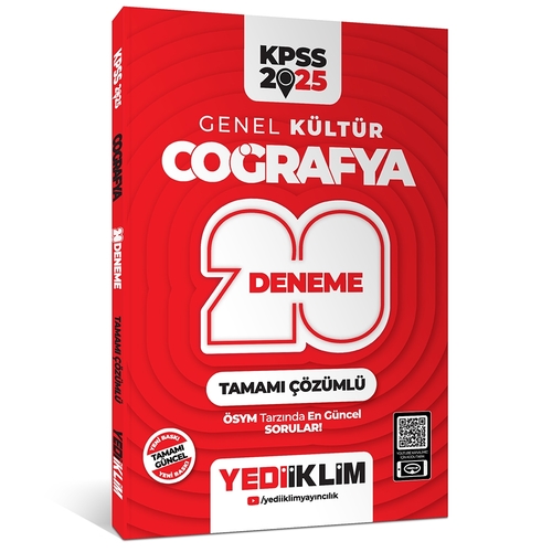 KPSS Genel Kültür Coğrafya Tamamı Çözümlü 20 Deneme Yediiklim Yayınları 2025