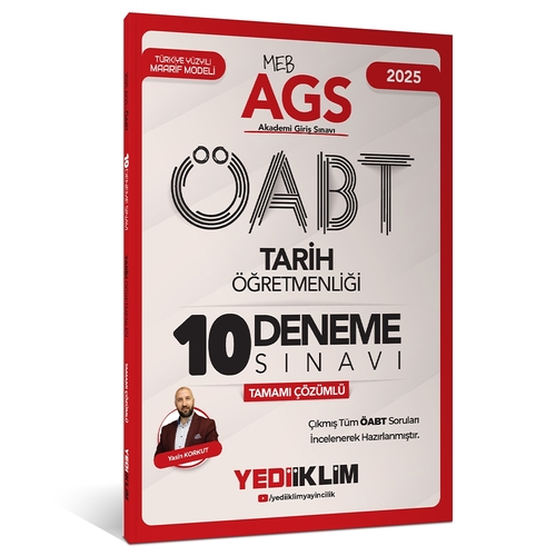 MEB AGS ÖABT Tarih Öğretmenliği Tamamı Çözümlü 10 Deneme Sınavı Yediiklim Yayınları 2025