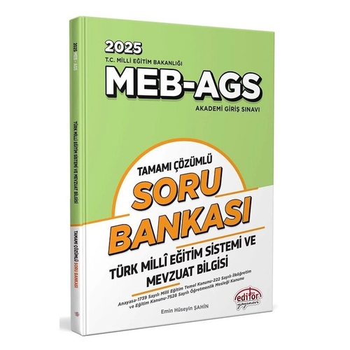 MEB AGS Türk Mili Eğitim Sistemi ve Mevzuat Bilgisi Soru Bankası Editör Yayınları 2025