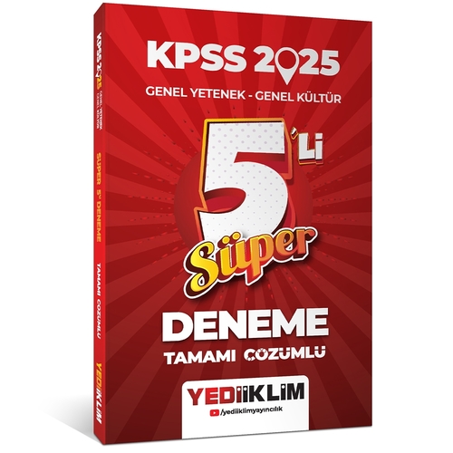KPSS Genel Yetenek Genel Kültür Süper 5\'li Deneme Yediiklim Yayınları 2025