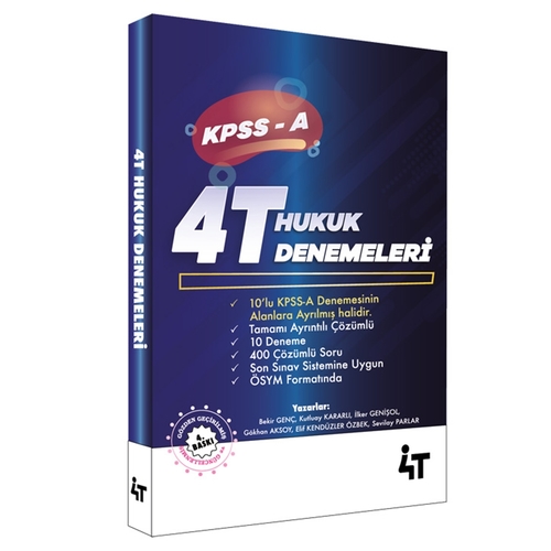 KPSS A Grubu Hukuk Denemeleri Tamamı Çözümlü 10 Deneme 4T Yayınları 2024