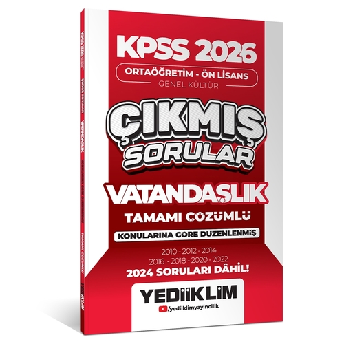 KPSS Ortaöğretim Önlisans Vatandaşlık Konularına Göre Çıkmış Sorular Yediiklim Yayınları 2026