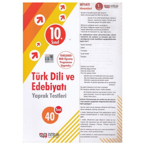 10. Sınıf Türk Dili ve Edebiyatı 40 Yaprak Test Nitelik Yayınları