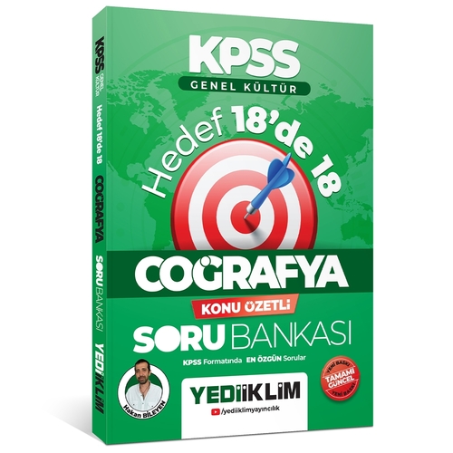 KPSS Genel Kültür Hedef 18\'de 18 Coğrafya Konu Özetli Soru Bankası Yediiklim Yayınları 2024