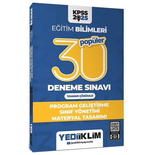 KPSS Eğitim Bilimleri PG Sınıf Yönetimi Materyal Tasarımı 30 Deneme Sınavı Yediiklim Yayınları 2025