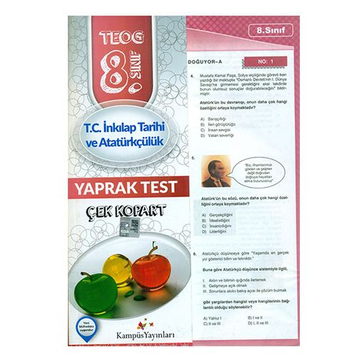 8. Sınıf T.C. İnkılap Tarihi ve Atatürkçülük Çek Kopar Yaprak Test Kampüs Yayınları