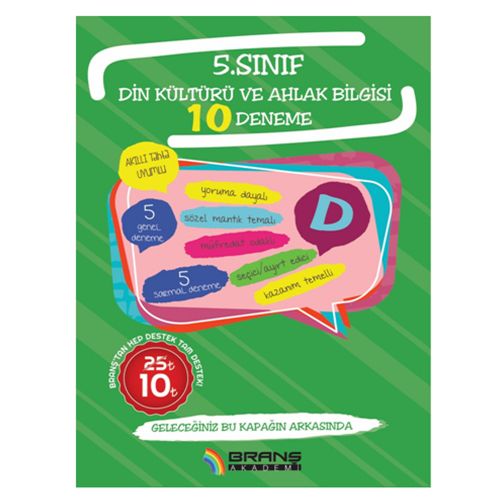 5. Sınıf Din Kültürü ve Ahlak Bilgisi 10 Deneme Branş Akademi Yayınları 2019