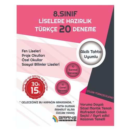 8. Sınıf LGS Türkçe 20 Deneme Branş Akademi Yayınları 2019