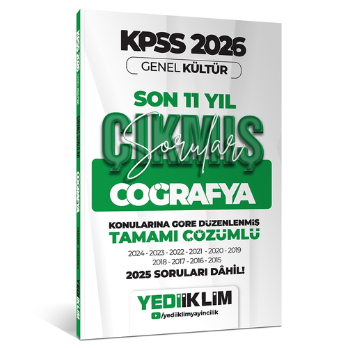 KPSS Genel Kültür Lisans Coğrafya Konularına Göre Son 11 Yıl Çıkmış Sorular Yediiklim Yayınları 2026