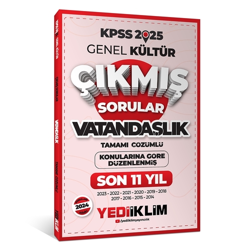 KPSS Genel Kültür Lisans Vatandaşlık Konularına Göre Son 11 Yıl Çıkmış Sorular Yediiklim Yayınları 2025