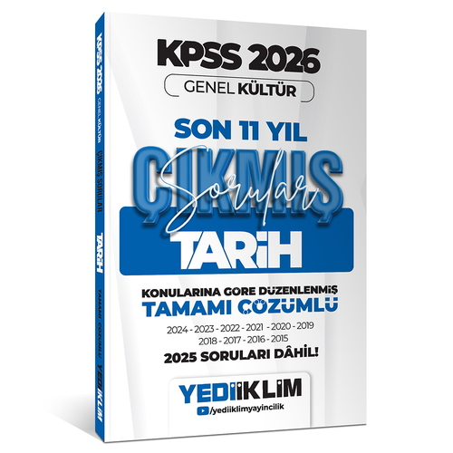 KPSS Genel Kültür Lisans Tarih Konularına Göre Son 11 Yıl Çıkmış Sorular Yediiklim Yayınları 2026