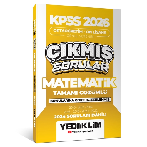 KPSS Ortaöğretim Önlisans Matematik Konularına Göre Çıkmış Sorular Yediiklim Yayınları 2026