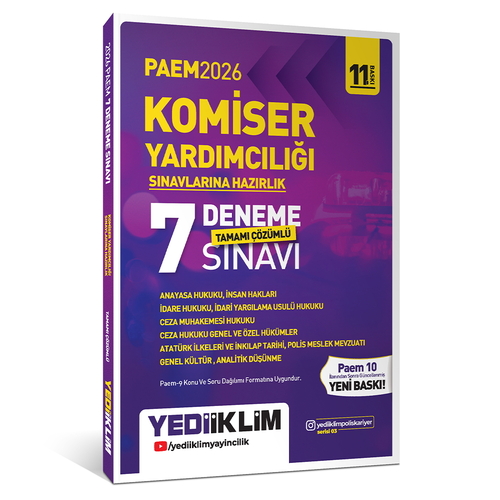 PAEM Komiser Yardımcılığı Sınavlarına Hazırlık 7 Deneme Sınavı Yediiklim Yayınları 2026
