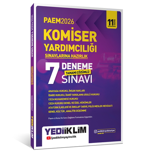 PAEM Komiser Yardımcılığı Sınavlarına Hazırlık Tamamı Çözümlü 7 Deneme Sınavı Yediiklim Yayınları 2026
