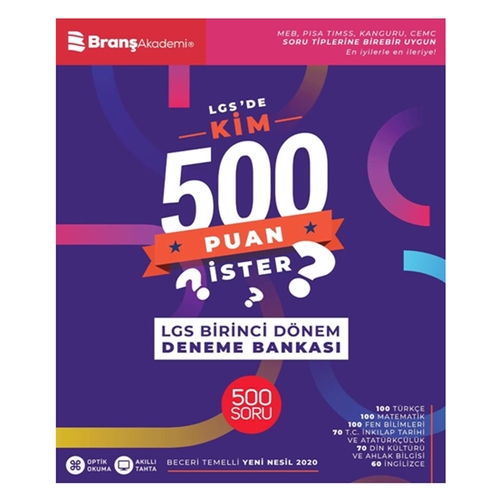 LGS\'de Kim 500 Puan İster Deneme Bankası İlk Dönem Branş Akademi Yayınları 2020