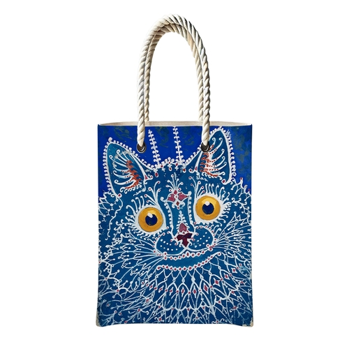 Psychedelic Cat Sanatsal Temalı Fermuarlı Günlük Kullanım Bez Çanta