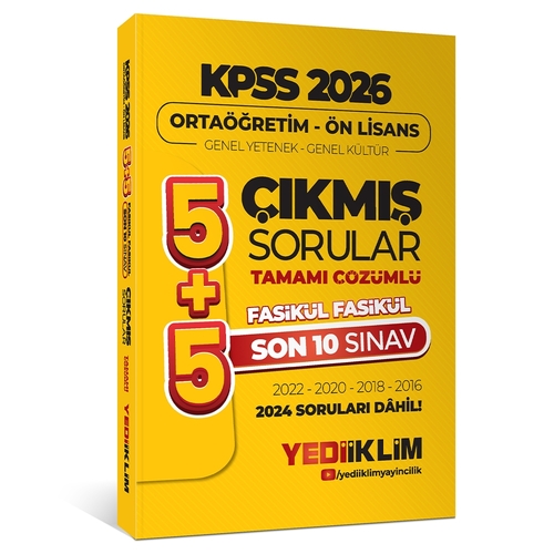 KPSS Ortaöğretim Önlisans Genel Yetenek Genel Kültür 5+5 Son 10 Sınav Çıkmış Sorular Yediiklim Yayınları 2026