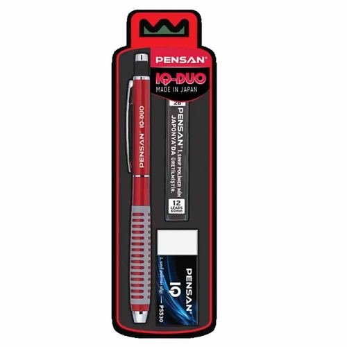 Pensan IQ Duo 0.5 mm Mekanik Kurşun Kalem Kırmızı (Silgi+Min Hediyeli)