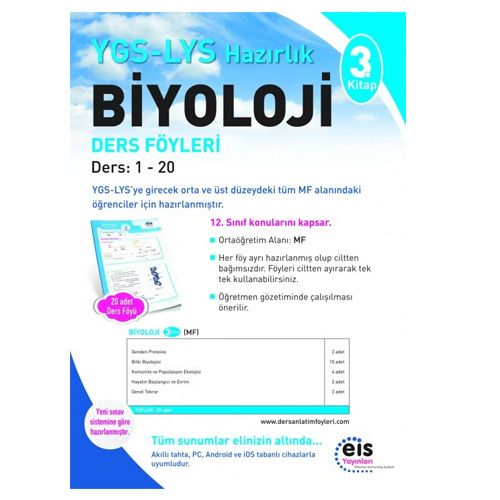 YGS - LYS Biyoloji 3. Kitap Ders Anlatım Föyleri EİS Yayınları