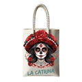  La Catrina Sanatsal Temalı Fermuarlı Günlük Kullanım Bez Çanta